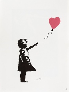 "Fetiţa cu balonul roşu", "Pulp fiction" şi "Poliţistul vesel", între cele nouă lucrări de Banksy adjudecate la Bucureşti - FOTO