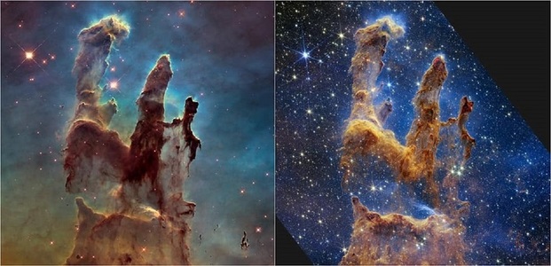 NASA - O nouă imagine spectaculoasă cu „Stâlpii Creaţiei”, surprinsă de Telescopul James Webb 