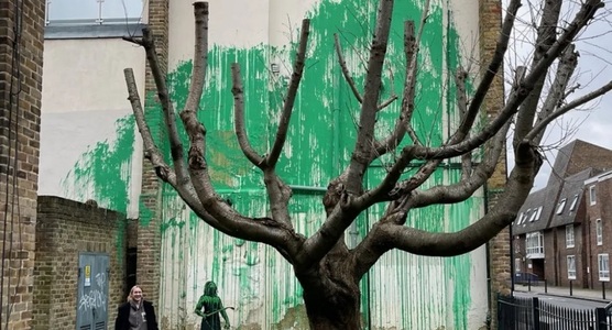 Muralul cu un copac pictat de Banksy în Londra, vandalizat la două zile de când a apărut