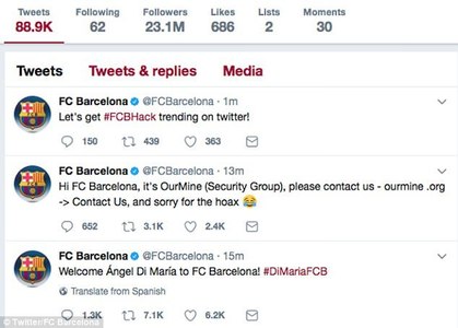 Contul de Twitter al FC Barcelona a fost spart şi hackerii au anunţat transefrul lui Angel Di Maria de la PSG