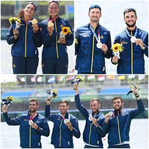 Lotul de canotaj, care a obţinut o medalie de aur şi două de argint la JO, a revenit în ţară - VIDEO
