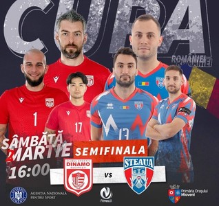 Volei masculin: Dinamo Bucureşti – Steaua Bucureşti, scor 1-3, în prima semifinală a Cupei României