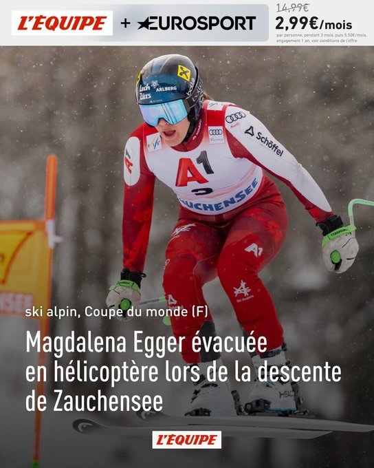 Magdalena Egger în echipament de schi alpin, căzând în timpul coborârii la Zauchensee, cu accidentare genunchi și plasă de protecție în fundal | sursa foto: News.ro