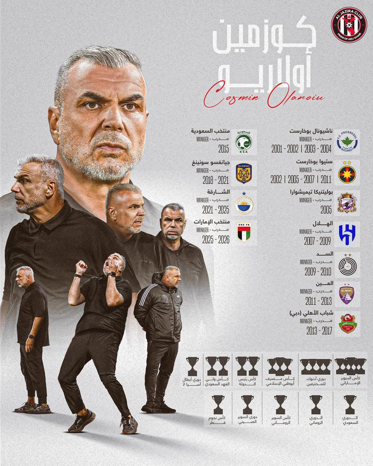 Cosmin Olăroiu în costum elegant, prezentat oficial ca antrenor fotbal la Al Jazira Club în Emiratele Arabe Unite. | sursa foto: News.ro
