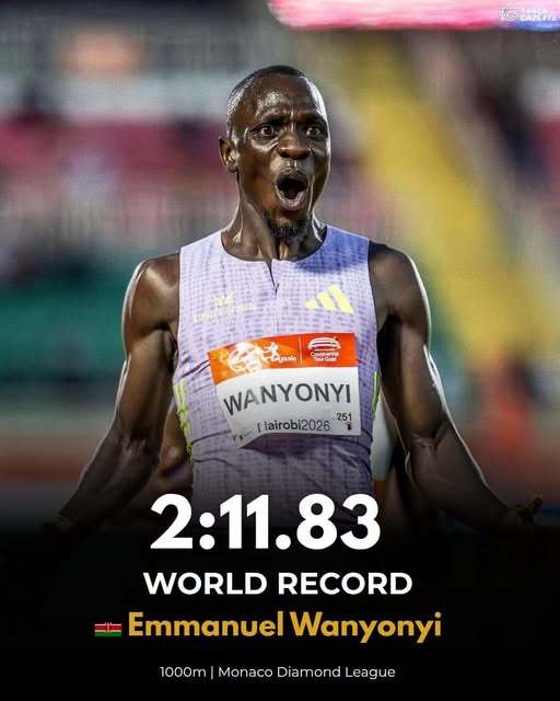 Emmanuel Wanyonyi alergând pe pistă la Diamond League Monaco, stabilind record mondial 1000 metri cu timpul 2:11,83 minute. | sursa foto: News.ro