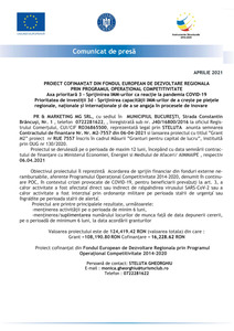 COMUNICAT DE PRESĂ: PROIECT COFINANŢAT DIN FONDUL EUROPEAN DE DEZVOLTARE REGIONALA PRIN PROGRAMUL OPERAŢIONAL COMPETITIVITATE