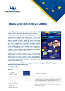 COMUNICAT DE PRESĂ: Festivalul Culturii şi Patrimoniului Botoşani