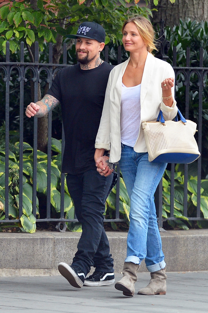 Exclusive... Lovestruck Couple Cameron Diaz and Benji Madden Hold Hands and Kiss in New York - NO WEB USE