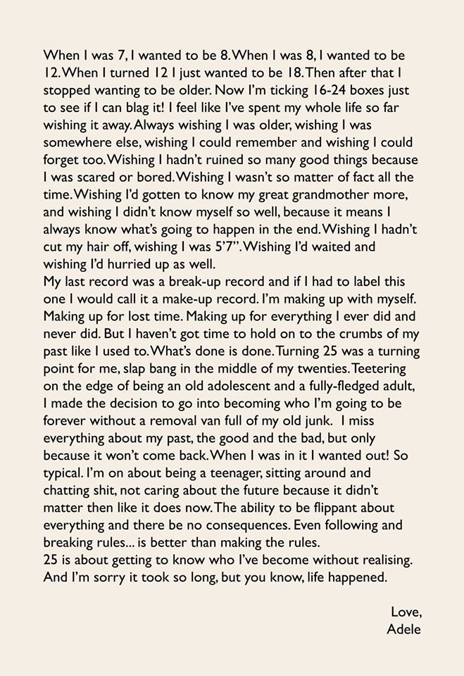 Scrisoarea lui Adele pentru fani.