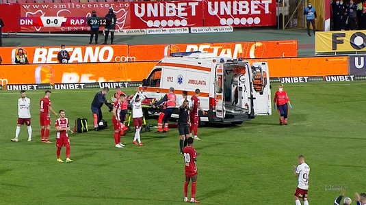 VIDEO | Emoţii în ”Ştefan cel Mare”! Un jucător al ”câinilor” s-a prăbuşit pe gazon şi a fost scos de pe teren pe targă