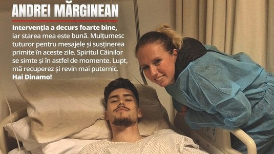 Dinamovistul Andrei Mărginean a fost operat: "Lupt, mă recuperez şi revin mai puternic. Hai Dinamo!"