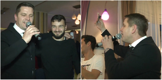 Pentru Flavius, fără număr! VIDEO EXCLUSIV | Momente fabuloase cu Stoican: a luat microfonul şi a început cânte manele. "I-auzi, Patrick Petre!" Fotbaliştii au "sărit cu banii"