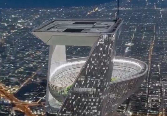 Imagini spectaculoase cu un stadion saudit, construit la 350 de metri altitudine, pregătit pentru Cupa Mondială 2034 | VIDEO