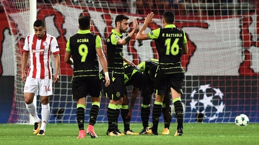Victorie cu emoţii pentru Sporting, după ce a condus cu 3-0 în deplasarea de la Olympiakos