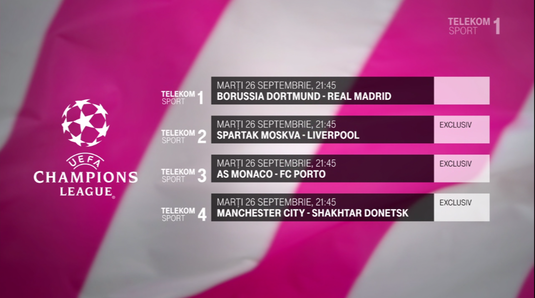 ŞAPTE meciuri din Liga Campionilor sunt azi, de la 21:45, în EXCLUSIVITATE pe canalele Telekom Sport. Programul complet