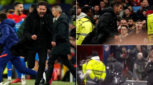 VIDEO | L-au luat la ţintă. Diego Simeone a fugit la vestiare printr-o ploaie de obiecte. Fanii lui United au aruncat cu ce au prins către antrenorul lui Atletico