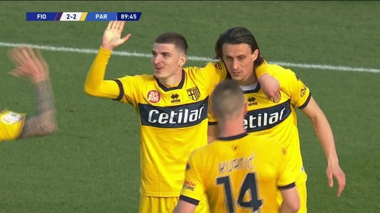VIDEO | Meci incredibil între Fiorentina şi Parma. Mihăilă assist şi gol de 3-2 marcat în minutul 90. Gazdele au egalat dramatic printr-un autogol în ultima fază