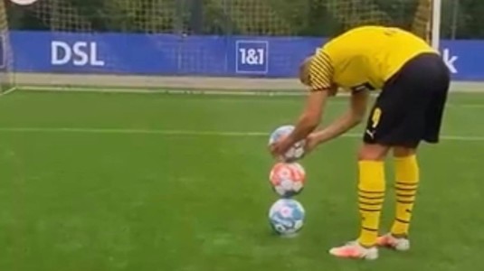 VIDEO | Lunetistul Erling Haaland a lovit din nou! Ce a putut să facă după ce a aşezat 3 mingi una peste alta