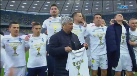 Imagini de colecţie cu Mircea Lucescu după ce a câştigat titlul cu Dinamo Kiev! Jucătorii l-au udat din cap până în picioare cu şampanie
