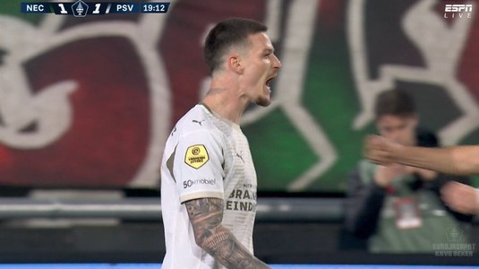 VIDEO | Dennis Man, marcator şi în semifinalele Cupei Olandei. Românul traversează o perioadă excelentă la PSV