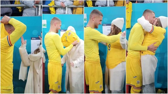 Bîrligea a mers direct la tribună şi şi-a îmbrăcat iubita cu tricoul în care a marcat primul gol pentru România | VIDEO