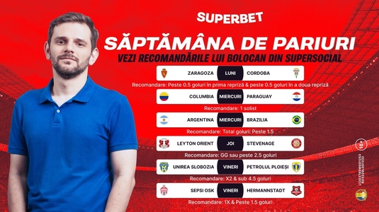 Start săptămânii de pariuri! Vezi recomandările lui Bolocan în SuperSocial