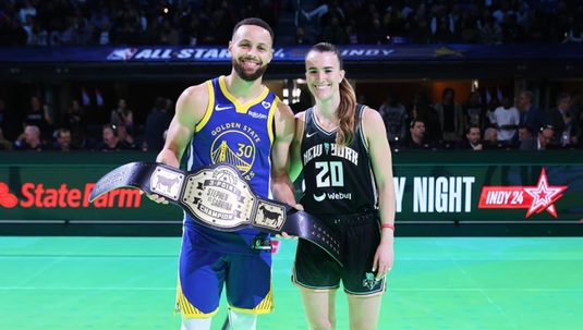 NBA All-Star Game: Sabrina Ionescu a fost învinsă de Stephen Curry la aruncările de 3 puncte | VIDEO