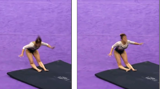 IMAGINI ŞOCANTE! O gimnastă şi-a rupt ambele picioare în timpul unui exerciţiu la sol