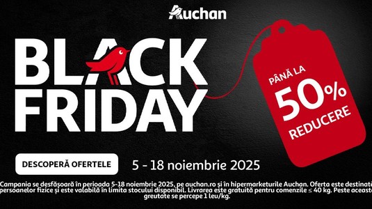 Auchan dă startul Black Friday 2025: peste 1.500 de produse cu reduceri de până la 50% în magazine şi pe auchan.ro