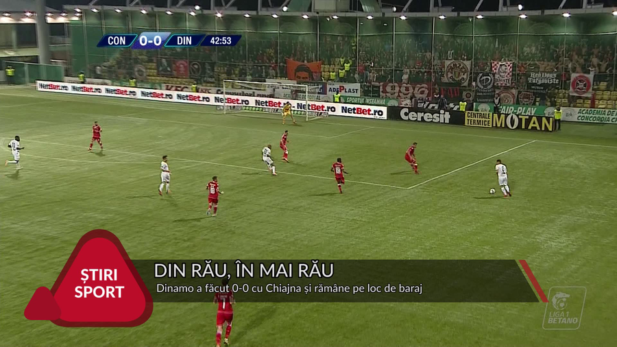 VIDEO | DIN RĂU, ÎN MAI RĂU. DINAMO A REMIZAT LA CHIAJNA ŞI RĂMÂNE PE LOC DE BARAJ