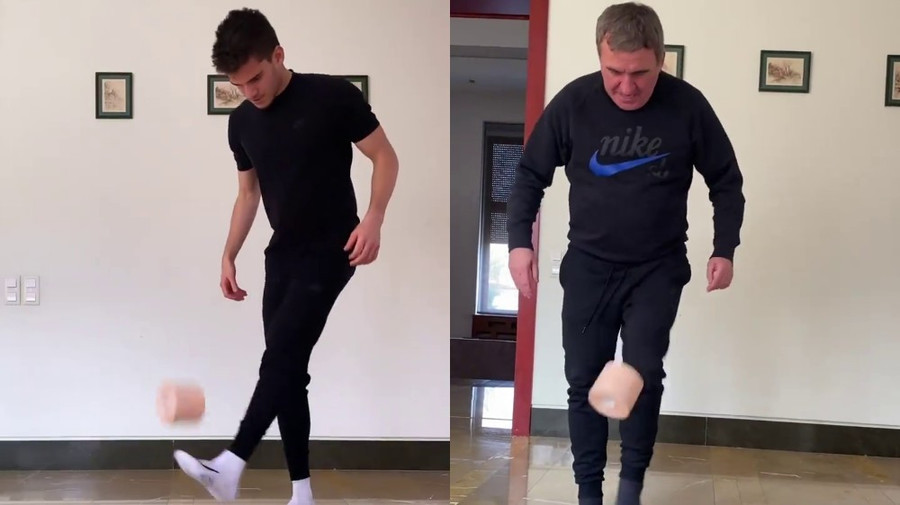 VIDEO | Ianis vs Gică Hagi în #StayAtHomeChallenge. Cum au jonglat cu rola de hârtie igienică. Halep a intrat şi ea în joc
