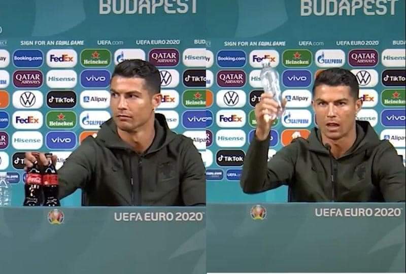 Efectul Cristiano Ronaldo. UEFA le cere jucătorilor să nu mai îndepărteze sticlele cu băuturi care provin de la sponsori