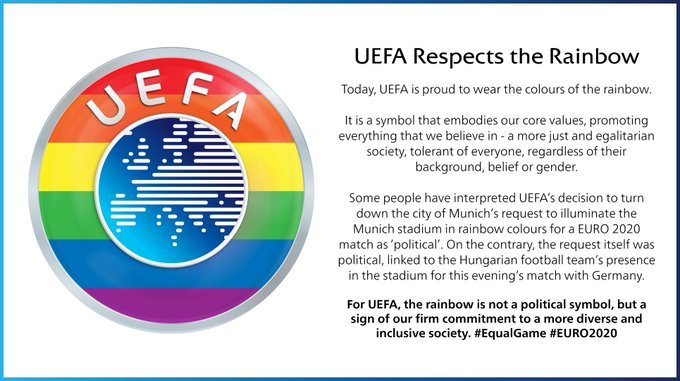 UEFA se apără în faţa refuzului de a ilumina Allianz Arena şi şi-a schimbat logo-ul pe Twitter în culorile curcubeului
