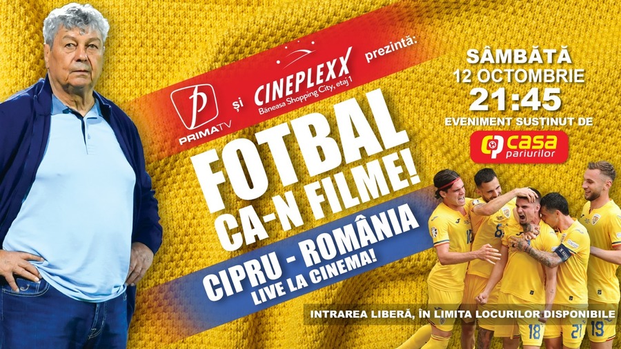 Premieră în România: Prima TV transmite meciul naţionalei cu Cipru în sala de cinema, la Cineplexx Băneasa