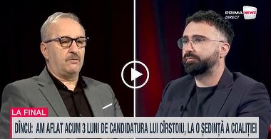 VIDEO. Vasile Dîncu, la Prima News: Cîrstoiu are undeva la 60 la sută notorietate. E puţin pentru că trebuie să ajungi la o notorietate de 90 la sută