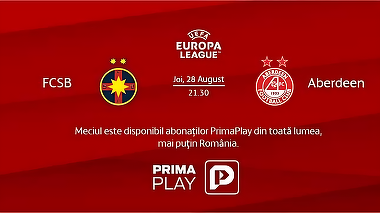 Prima Play transmite în exclusivitate meciul FCSB-Aberdeen pentru românii din diaspora. Meciul este azi, de la ora 21:30