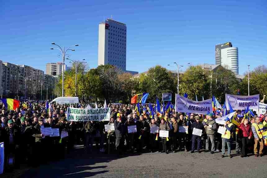 Patru confederaţii sindicale protestează în Piaţa Victoriei împotriva măsurilor de austeritate