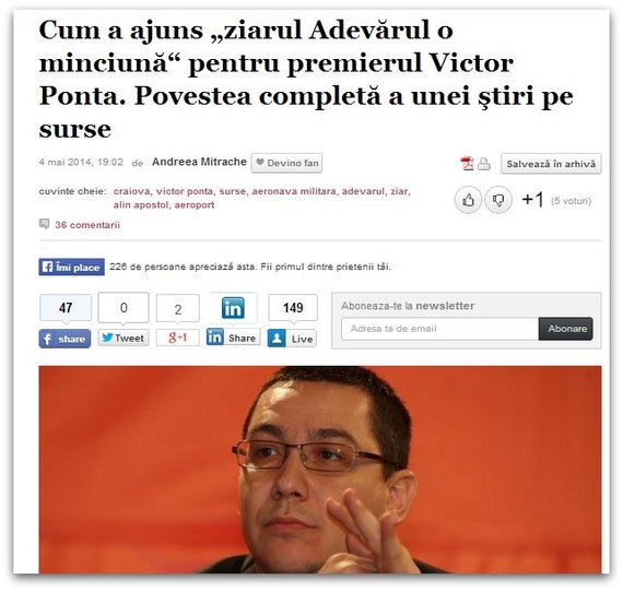 Ziarul Adevărul divulgă sursele dintr-o ştire falsă cu Ponta. Cum leagă redactorii dezvăluirea sursei cu deontologia jurnalistică