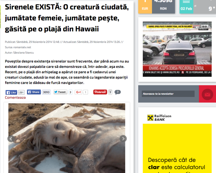 Sirena din EVZ, "găsită" de România TV de acum un an, dar în Hawaii