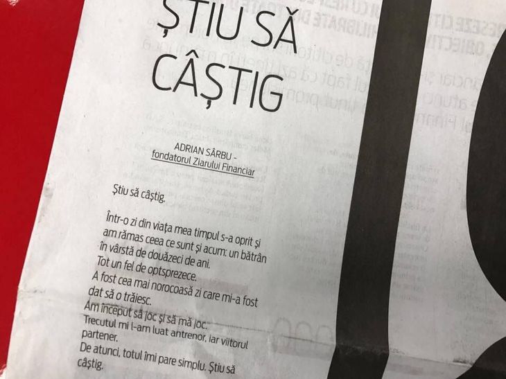 Adrian Sârbu, la 18 ani de ZF: Timpul s-a oprit şi am rămas ceea ce sunt acum: un bătrân în vârstă de 20 de ani