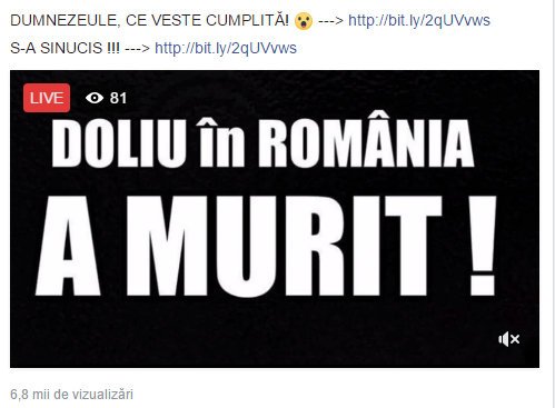 Clickbait şi fake live video, în aceeaşi postare