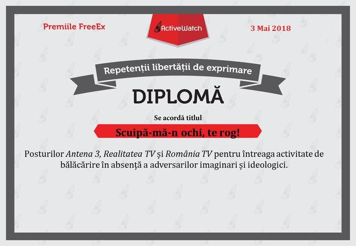 De Ziua Presei. Premianţi: Rise Project şi Dragoş Pătraru. Repetenţi: Antena 3, România TV şi Realitatea TV, pentru „beştelirea în absenţă a adversarilor"