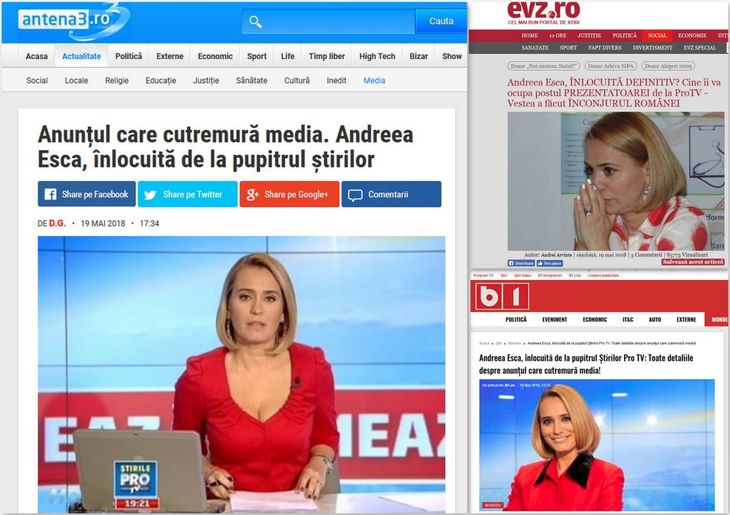 FAKE NEWS în lanţ: Andreea Esca, înlocuită de la Ştirile Pro TV. Anunţul care cutremură media! Clickbait de antologie