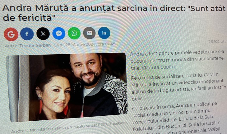 Clickbait de pe net. E Andra gravidă? Nu este, dar "a făcut anunţul"