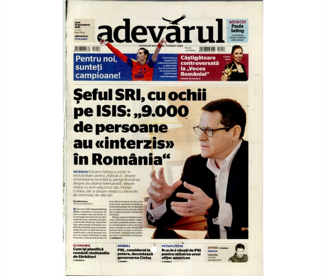 PRESA DE AZI. Adevărul: Şeful SRI, cu ochii pe ISIS: "9.000 de persoane au 'interzis' în România"