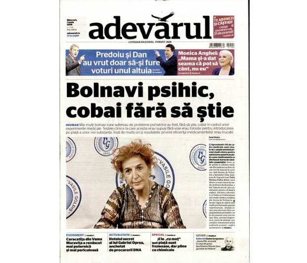 PRESA DE AZI. "Bolnavi psihic, cobai fără să ştie"