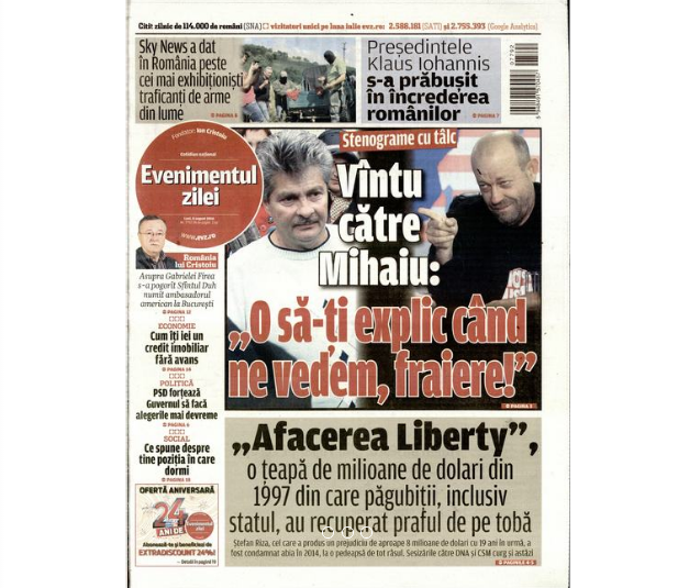 PRESA DE AZI. EVZ a „primit la redacţie” o interceptare din 2008 cu o discuţie dintre Mihaiu şi SOV