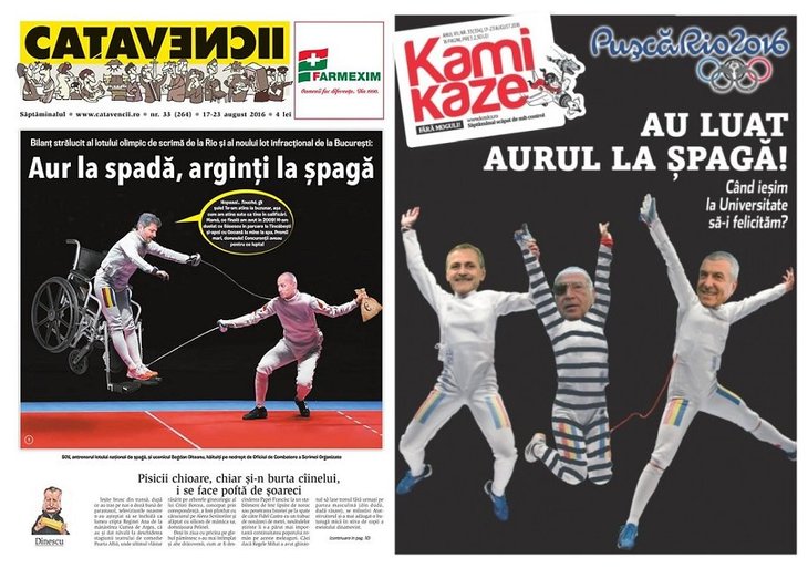 PRESA DE AZI. Caţavencii "Aur la spadă, arginţi la şpagă". Kamikaze: "PuşcăRio 2016. Au luat aurul la şpagă!"