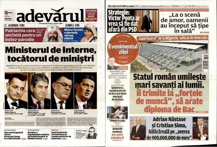 PRESA DE AZI. Miniştrii şi legea, savanţii şi birograţia. Titlurile din print