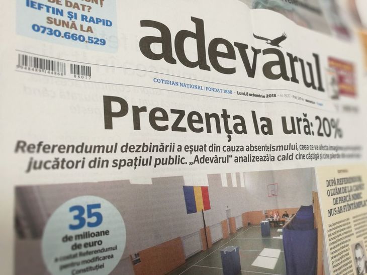 TITLURILE ZILEI. Adevărul: „Prezenţa la ură: 20%”. România liberă: „Boicotul a reuşit. Ura faţă de Dragnea a ucis referendumul”